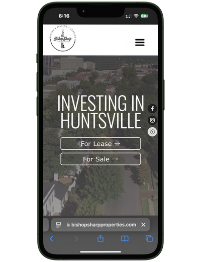 A mobile mockup of a website called Bishop Sharp Properties that Camp Web Designs built