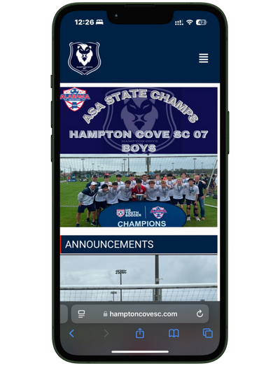 A mobile mockup of a website called hamptoncovesc that Camp Web Designs built and what it looks like