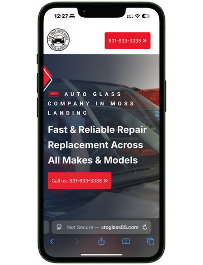 A mobile mockup of a website called lowpriceautoglass55 that Camp Web Designs built and what it looks like