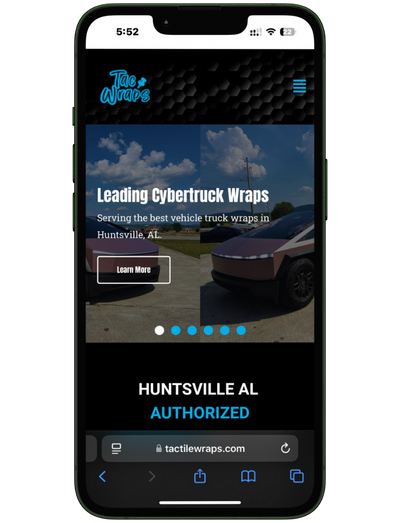 A mobile mockup of a website called tactilewraps that Camp Web Designs built