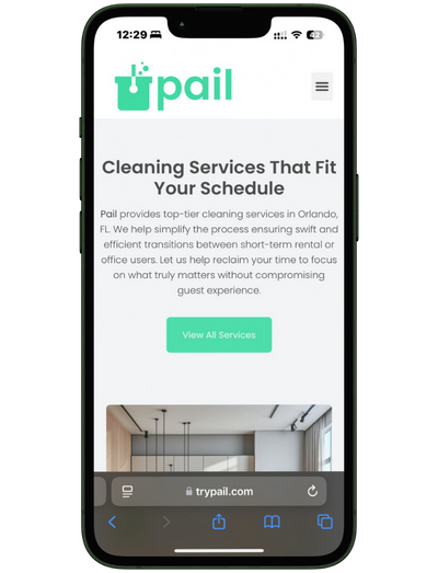 A mobile mockup of a website called trypail that Camp Web Designs built and what it looks like