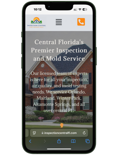 A mobile mockup of a website called Inspection Central FL that Camp Web Designs built and what it looks like